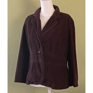 Dark Academia Preppy Espresso Brown Earthy Corduroy Blazer Jacket Womens L Large
